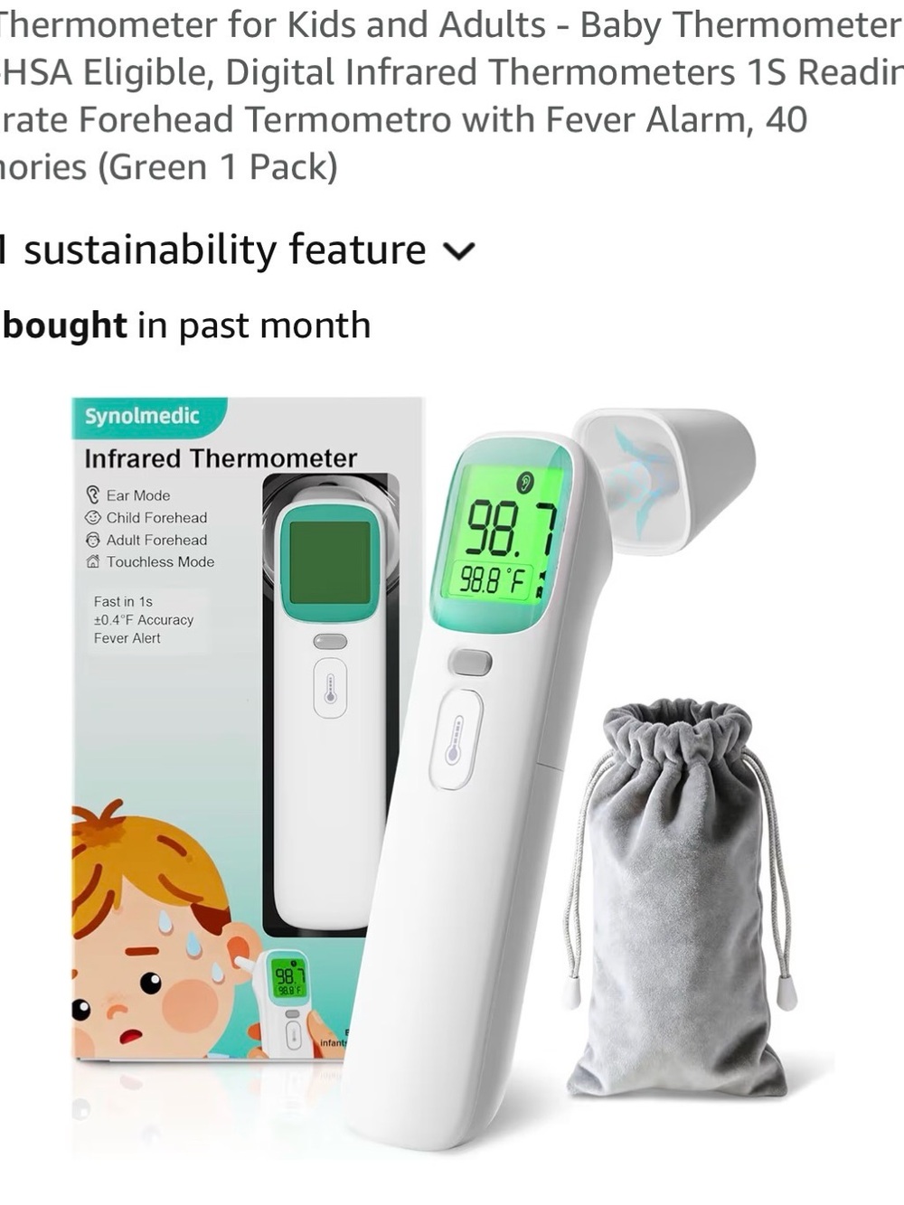 White & Green Digital Infrared Thermometer - Forehead & Ear